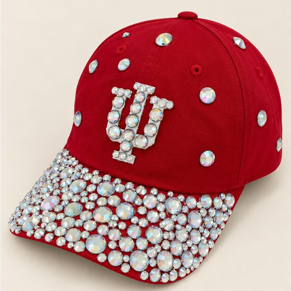 NEW Custom Red Indiana Cap with Rhinestone Embellishments